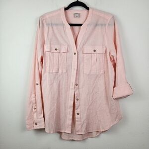 L.L Bean Women's Soft Organic Cotton Crinkle Shirt, Roll-Tab L pink